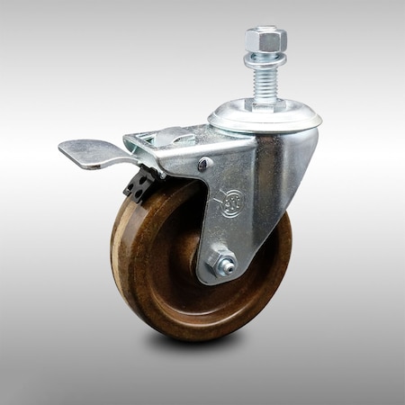 Service Caster 4 Inch SS High Temp Phenolic 1/2 Inch Threaded Stem Caster with Total Lock Brake SCC-SSTSTTL20S414-PHSHT-121315